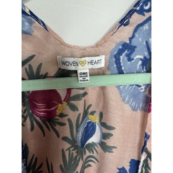 Woven heart Pink floral Gauze Boho Ruana Wrap Summer Lightweight O/S - Picture 3 of 4